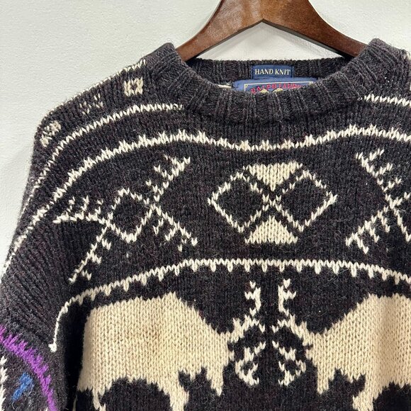 Vintage RL Chaps Hand Knit Wool Sweater Large - Picture 5 of 8